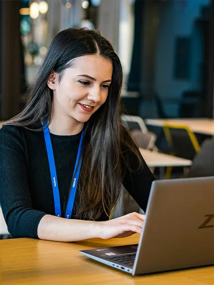 Female student working on laptop