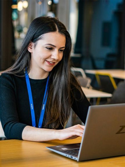 Female student working on laptop