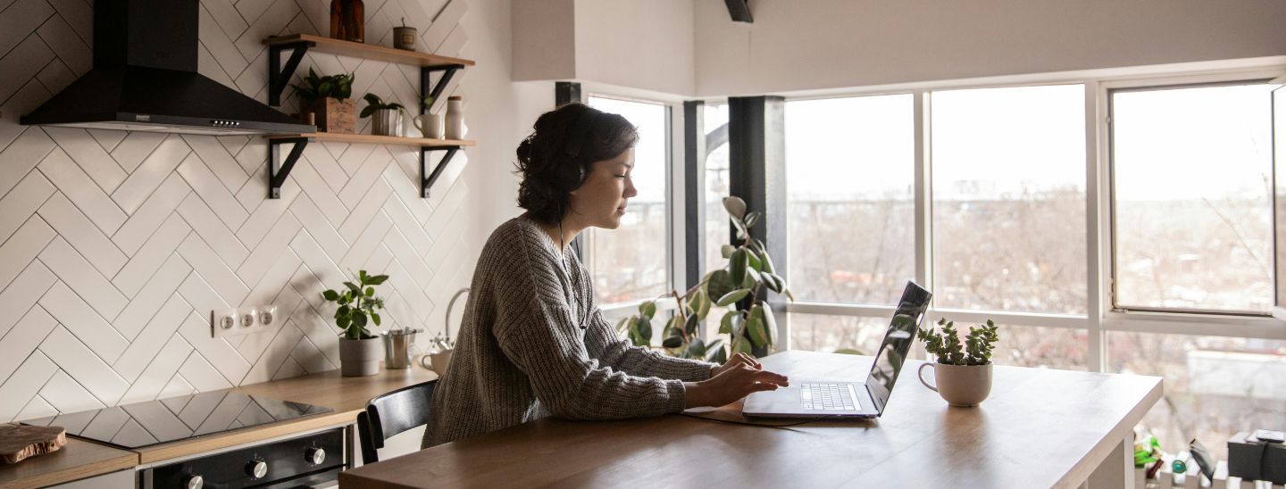 Female student studying online