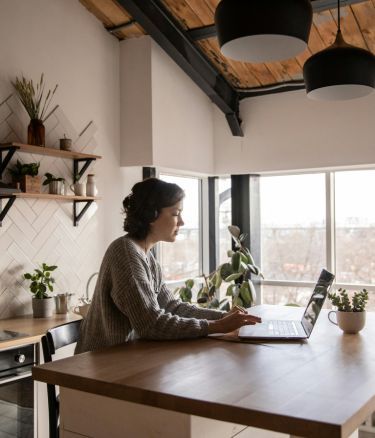 Female student studying online