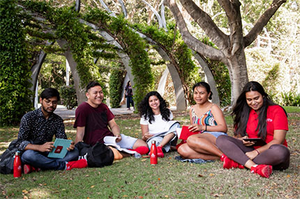 Student sitting outside southbank
