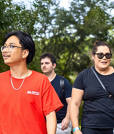 Students group walking outside