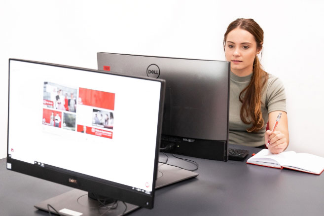Students inside working studying