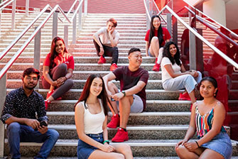 Students on stairs together