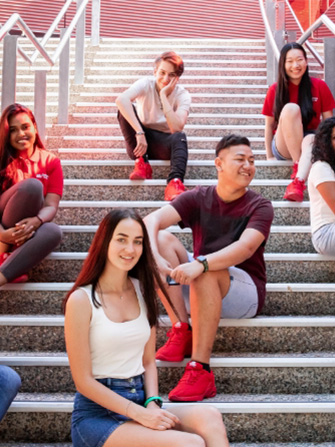 Students on stairs together