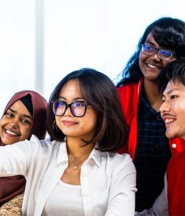 Students taking selfie