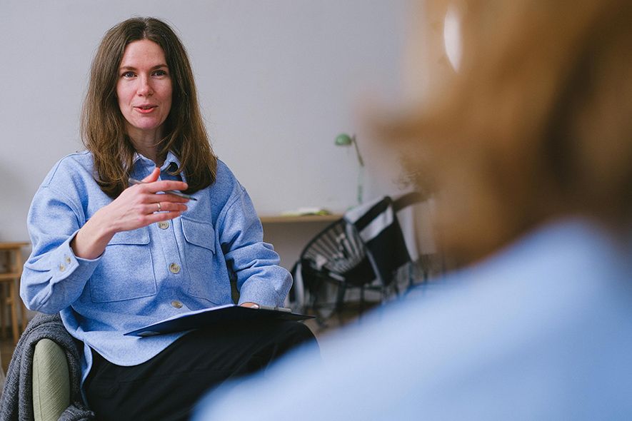 Two female students talking