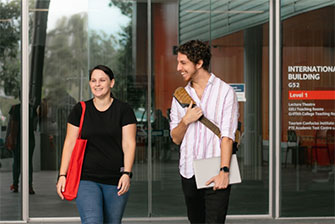 Students walking outside campus