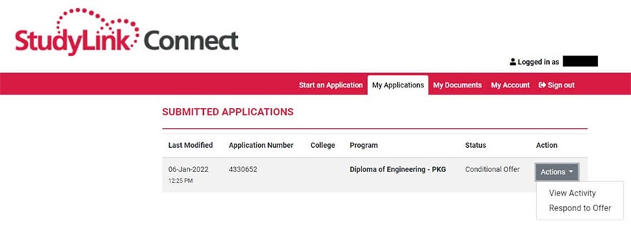 studylink-connect-applications-page