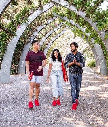 Two boy one girl walking
